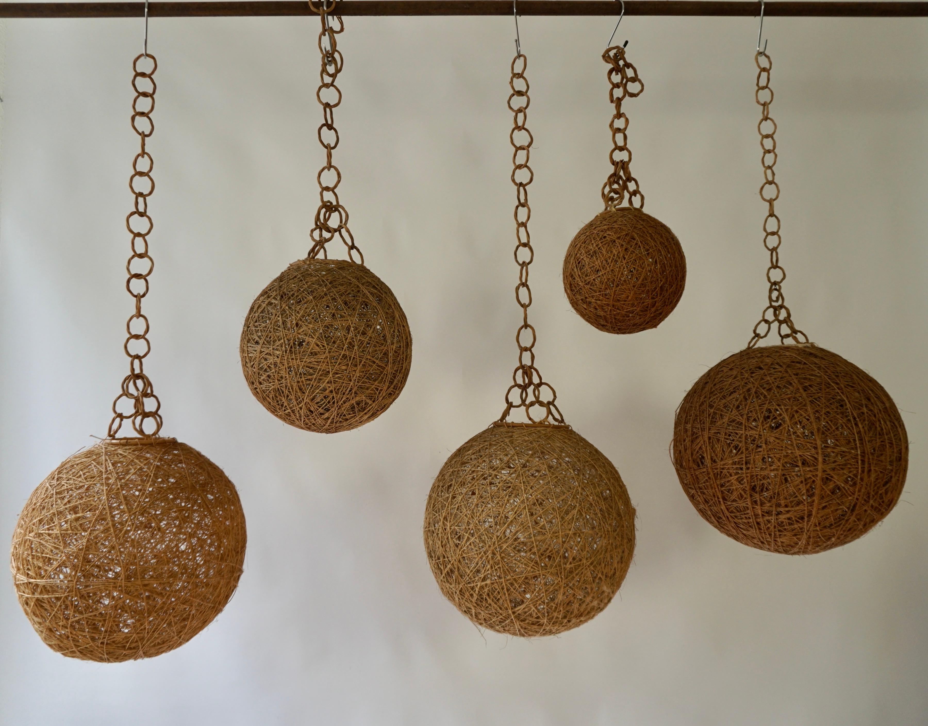Bohemian Five Rope Ball Pendant Lights, 1970s For Sale
