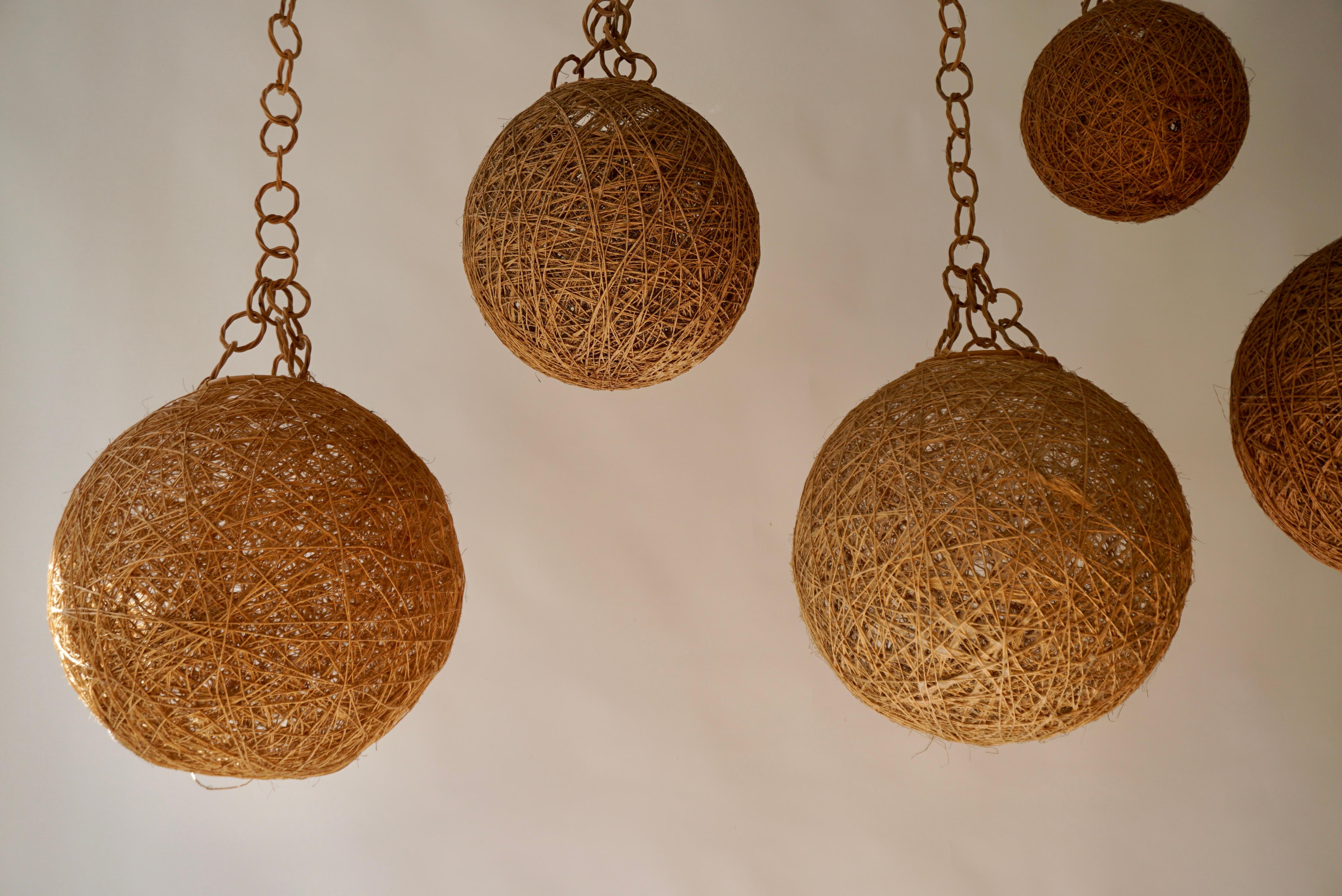 20th Century Five Rope Ball Pendant Lights, 1970s For Sale