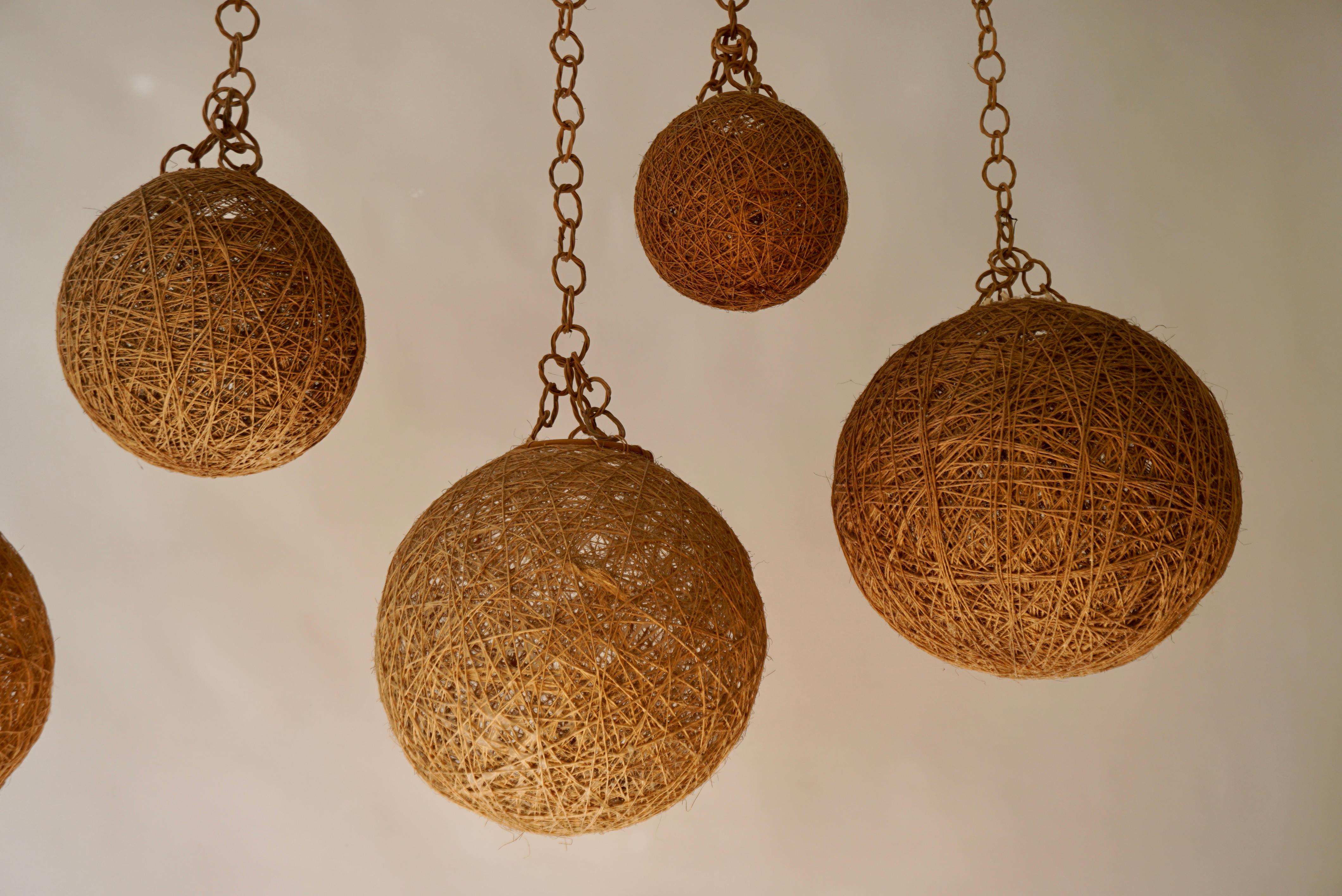 Five Rope Ball Pendant Lights, 1970s For Sale 1