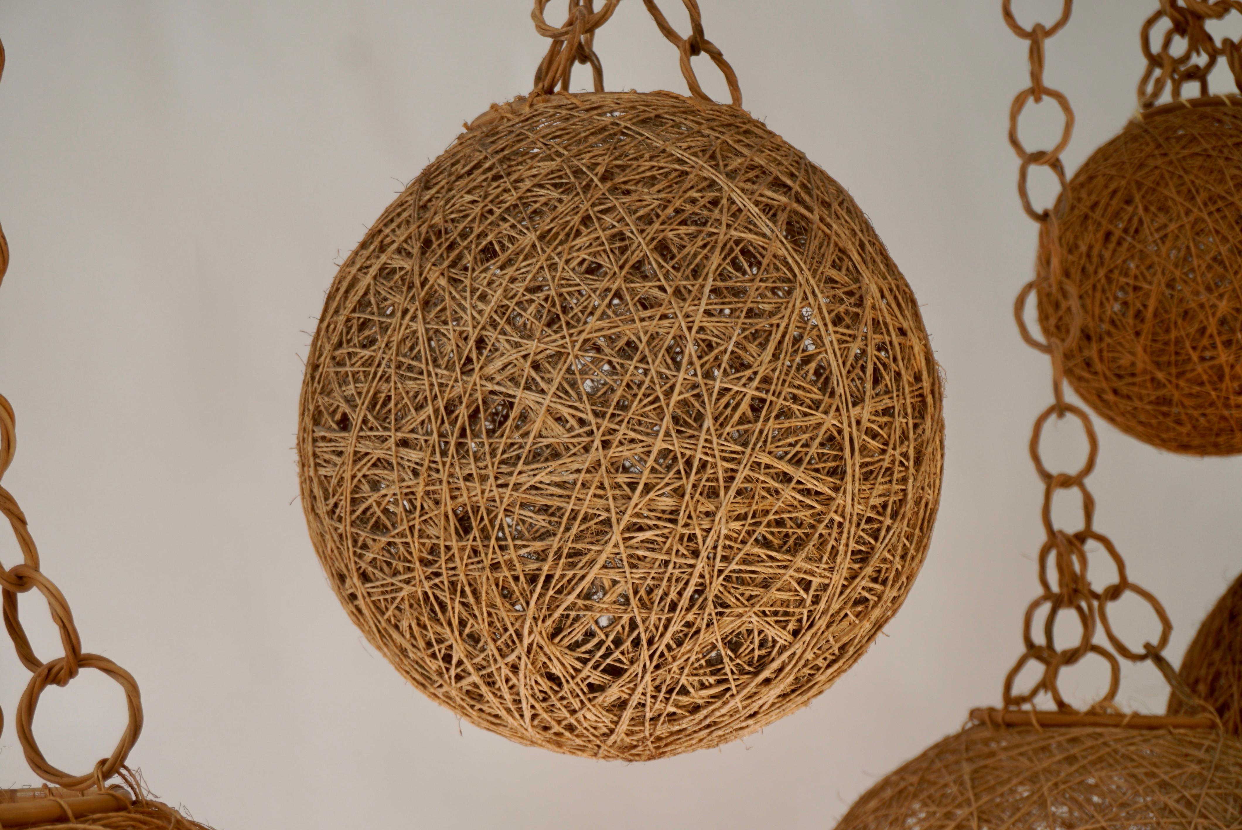 Five Rope Ball Pendant Lights, 1970s For Sale 3