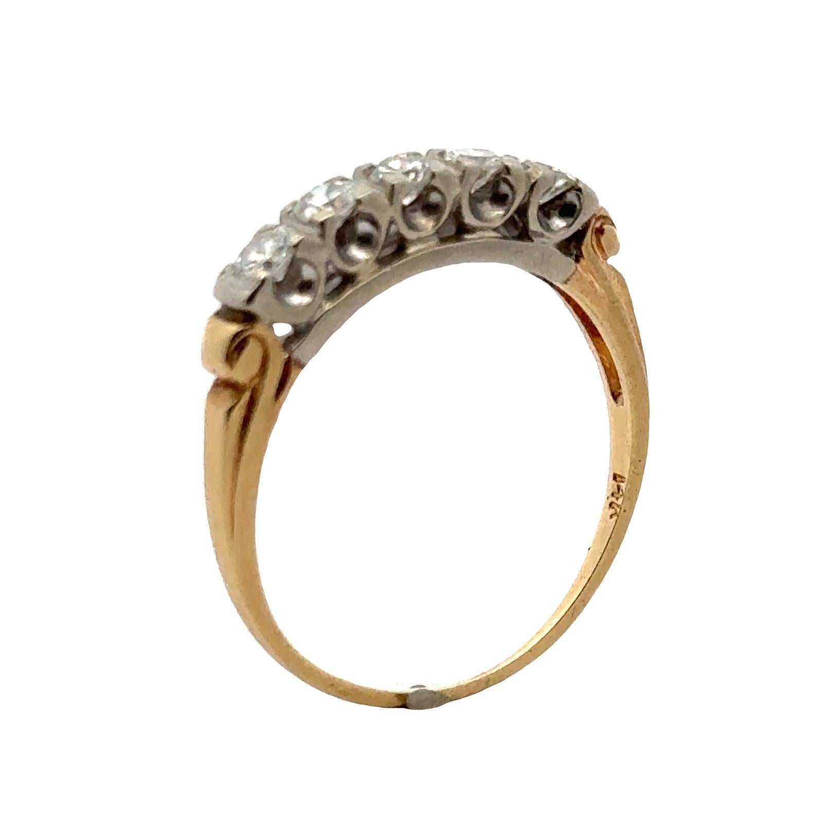 Modern Five Round Brilliant Diamond 14 Karat Two Tone Gold Vintage Wedding Band Ring