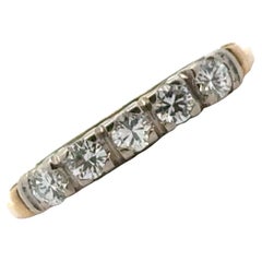 Five Round Brilliant Diamond 14 Karat Two Tone Gold Vintage Wedding Band Ring