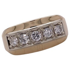 Five Round Brilliant Diamond Men's Yellow Gold Band Ring Gents Wedding Band