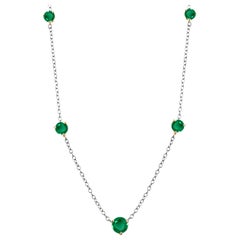 Five Round Emerald Yellow and White Gold Necklace Weighing 1.35 Carat