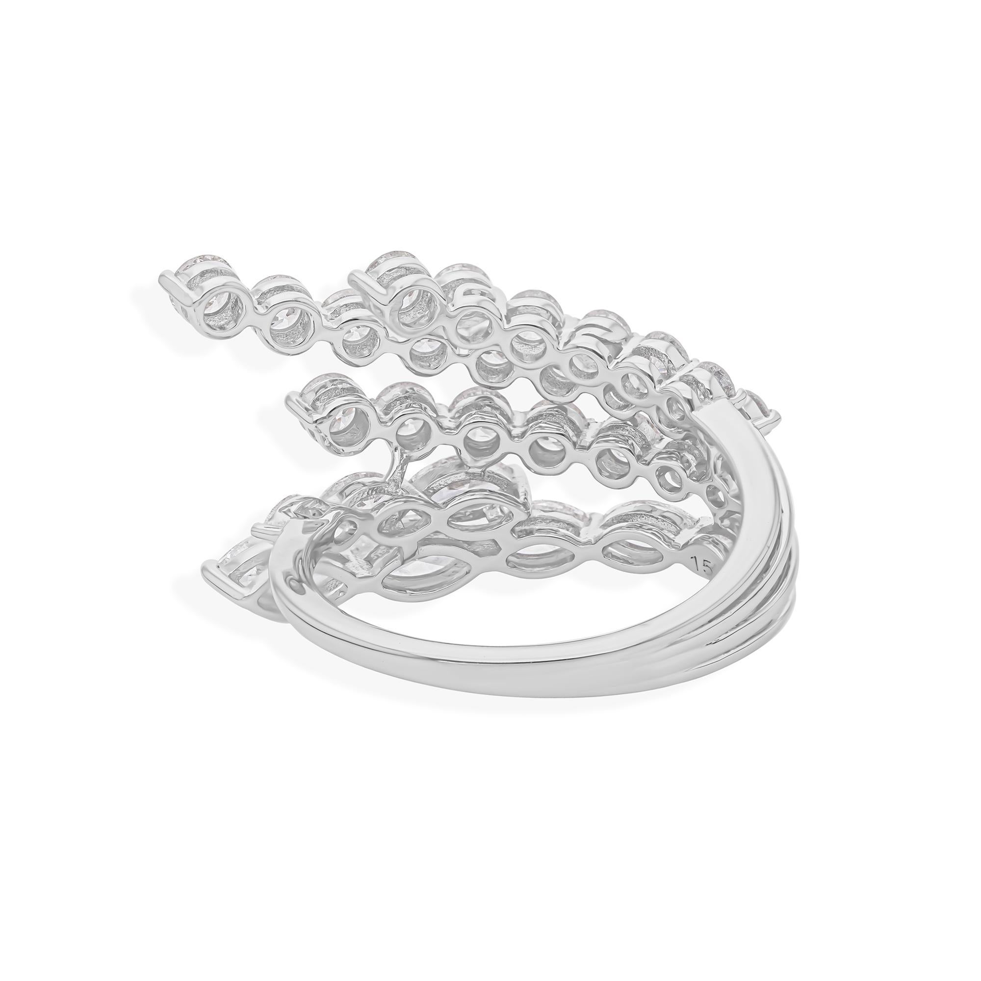 En venta: Anillo de cóctel de oro blanco de 14k con diamante natural certificado SI/H de 2,37cts Five Row  5