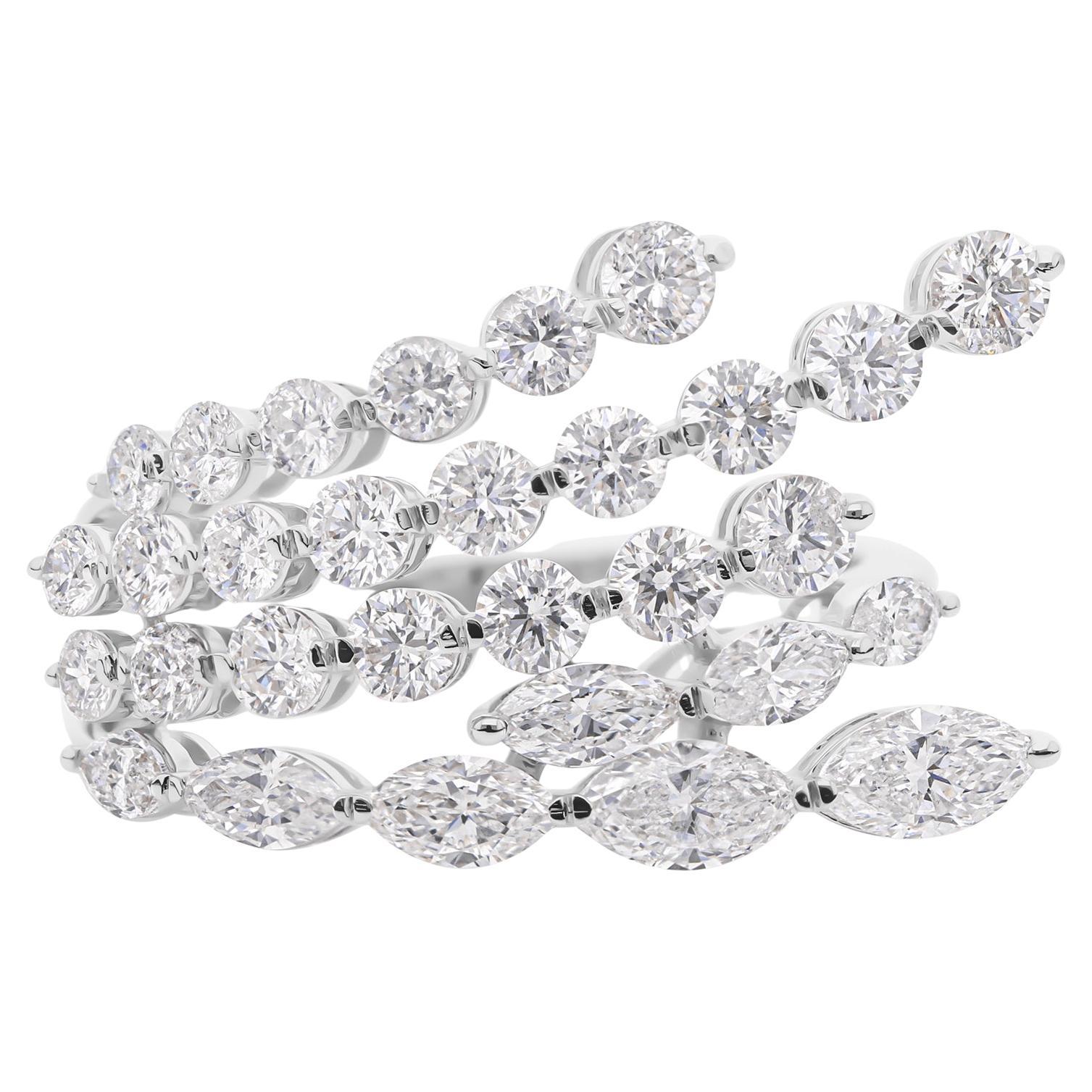 En venta: Anillo de cóctel de oro blanco de 14k con diamante natural certificado SI/H de 2,37cts Five Row
