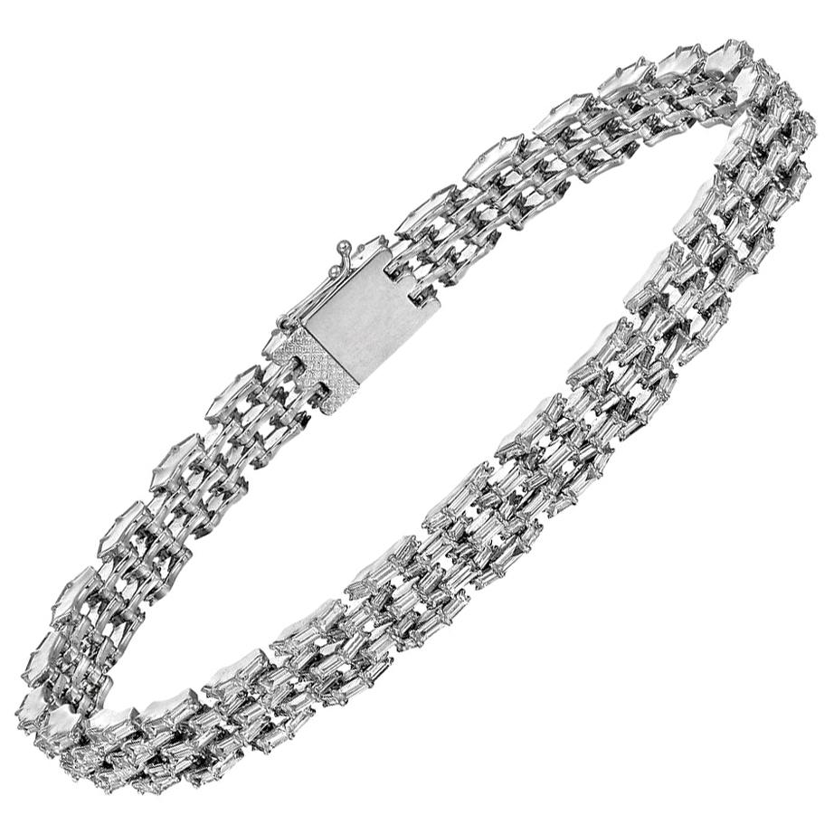 Five-Row Baguette-Cut Diamond Link Bracelet For Sale