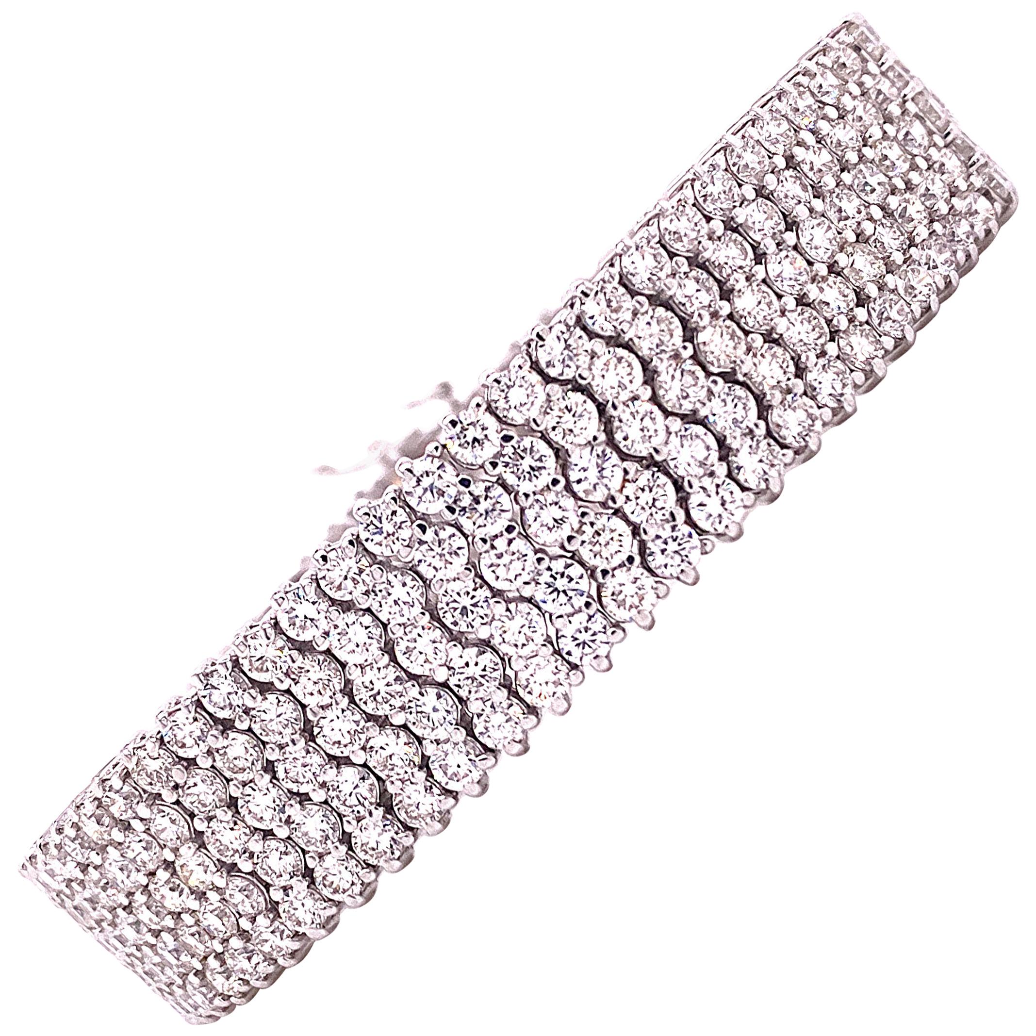 Five-Row Diamond 18 Karat White Gold Flexible Link Tennis Bracelet