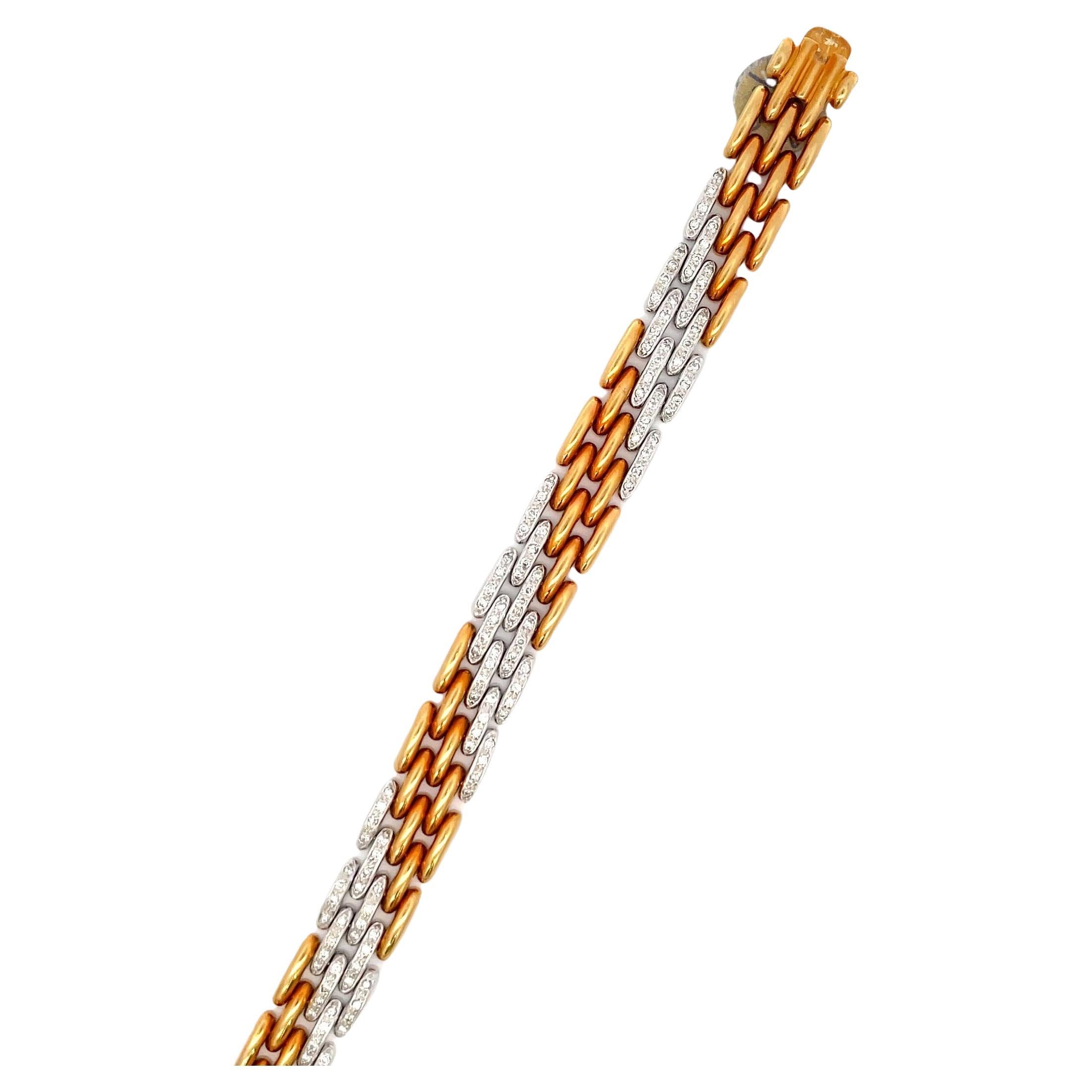 Contemporary Five Row Diamond Gold Panther Bracelet 1.25 Carats 18 Karat Yellow Gold 36 Grams For Sale