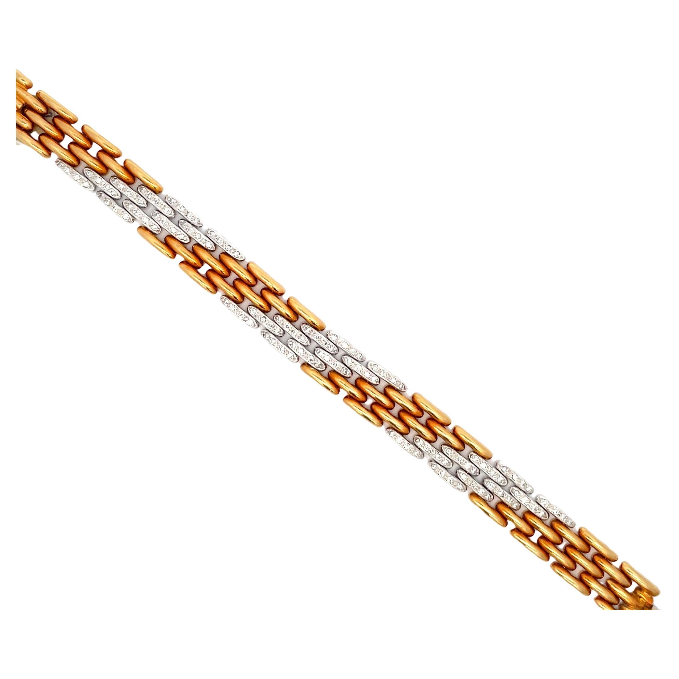 Five Row Diamond Gold Panther Bracelet 1.25 Carats 18 Karat Yellow Gold 36 Grams For Sale