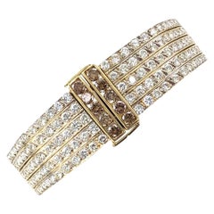 Five-Row Diamond Hinged Bangle Bracelet 18 Karat Yellow Gold