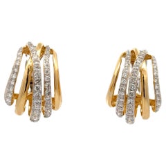 Five Row Diamond Hoop Earrings 2.37 Carats 18 Karat Yellow Gold