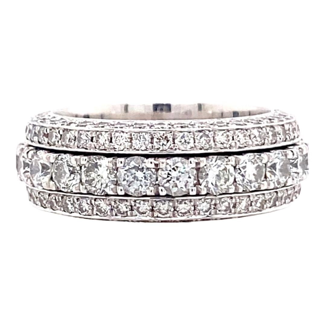 Five Row Diamond Spinning Eternity Band 4.55 tcw in 18kt White Gold For Sale 4