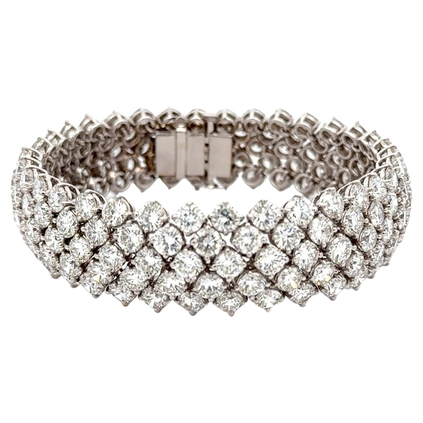 Bracelet tennis à cinq rangées de diamants 45 carats F-G VVS-VS en or blanc 18 carats