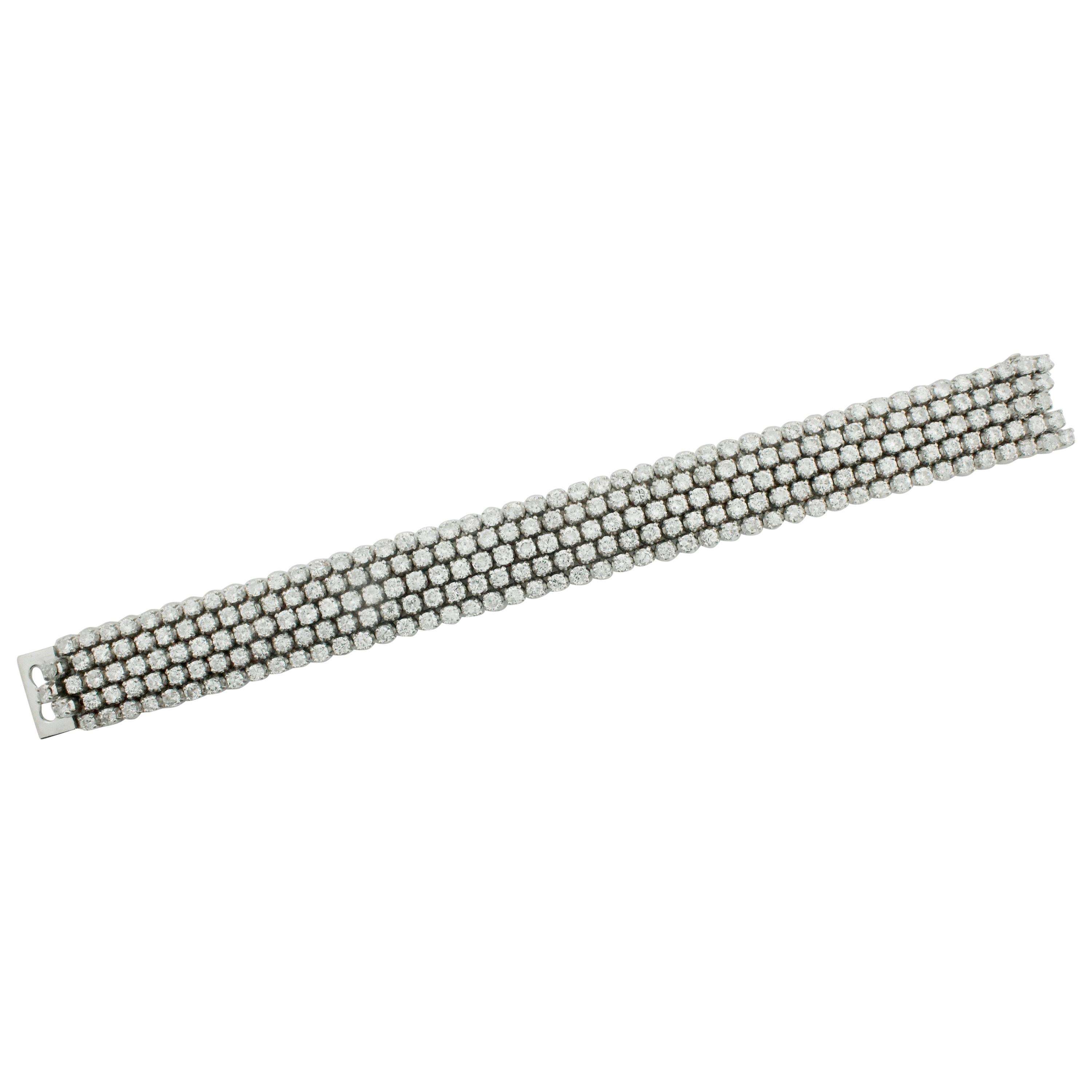 Five-Row Diamond Tennis Bracelet in 18 Karat 15.00 Carat Petite Size For Sale