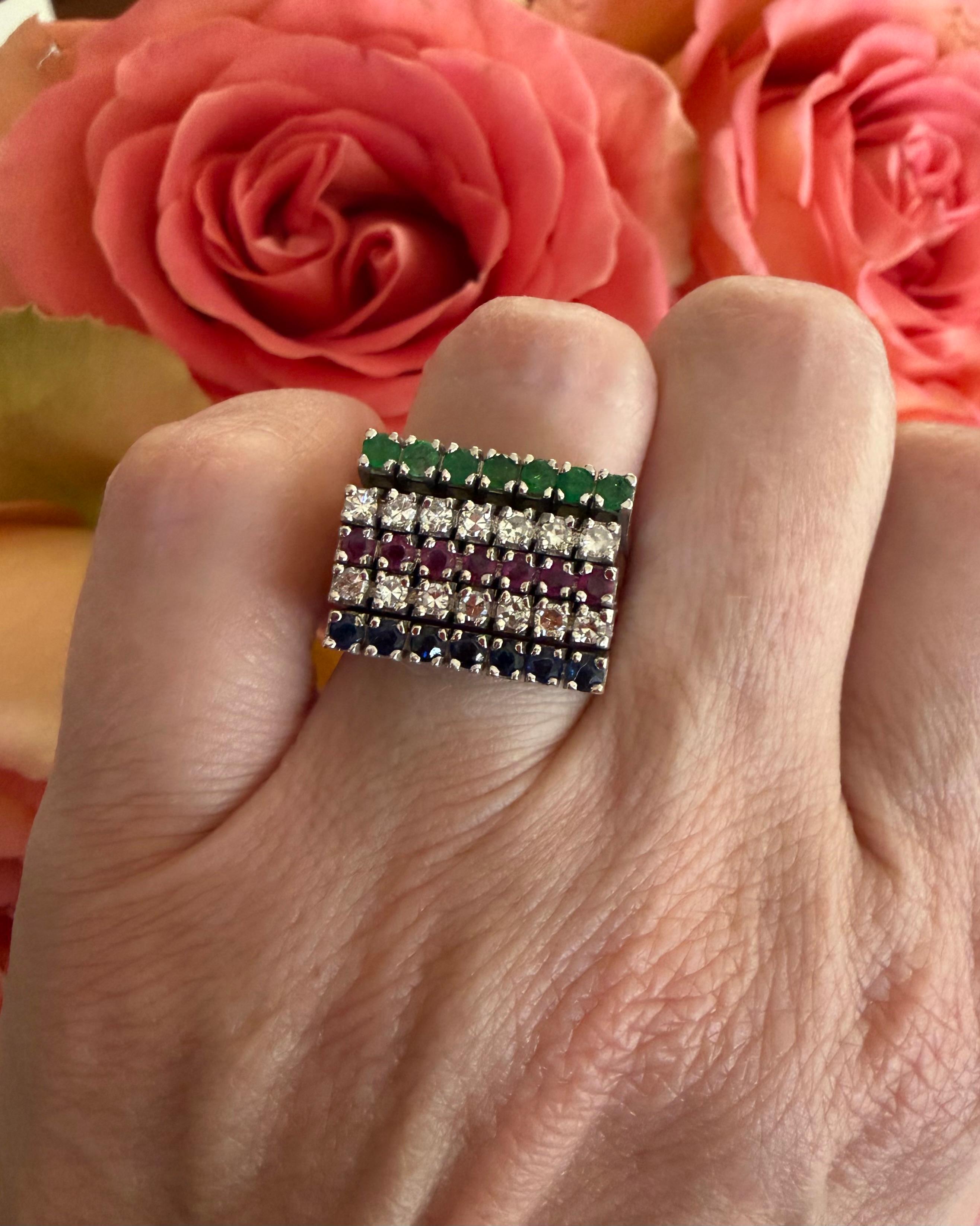 Five Row Multi-gemstone Harem Ring In 18k White G… - image 8