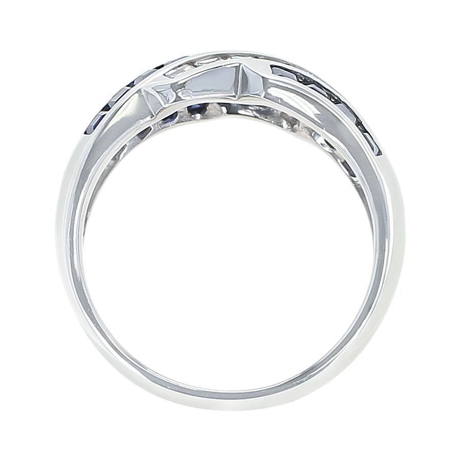 Women's or Men's Five-Row Linear Patterned Invisibly Set Sapphire and Diamond Ring, Platinum For Sale