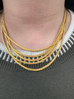 Five Row Multi Strand Matte Finished Necklace 62.8 Grams 18 Karat Yellow Gold