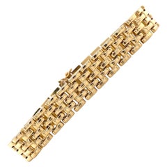 Five Row Panther Link 14 Karat Yellow Gold Flexible Vintage Bracelet