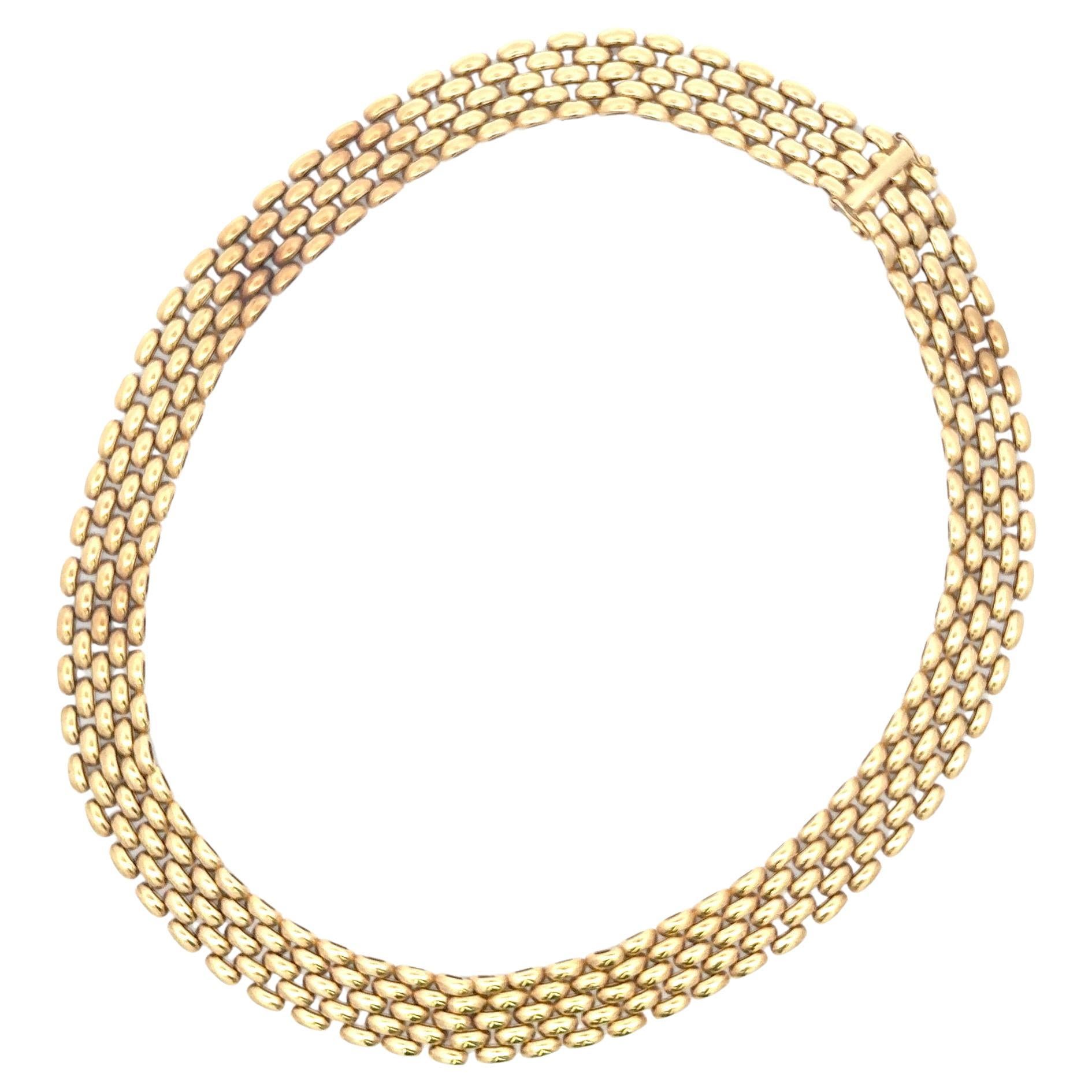 Fünfreihige Panther-Gliederhalskette 14 Karat Gelbgold 38.1 Gramm 16,5 Zoll (Zeitgenössisch) im Angebot