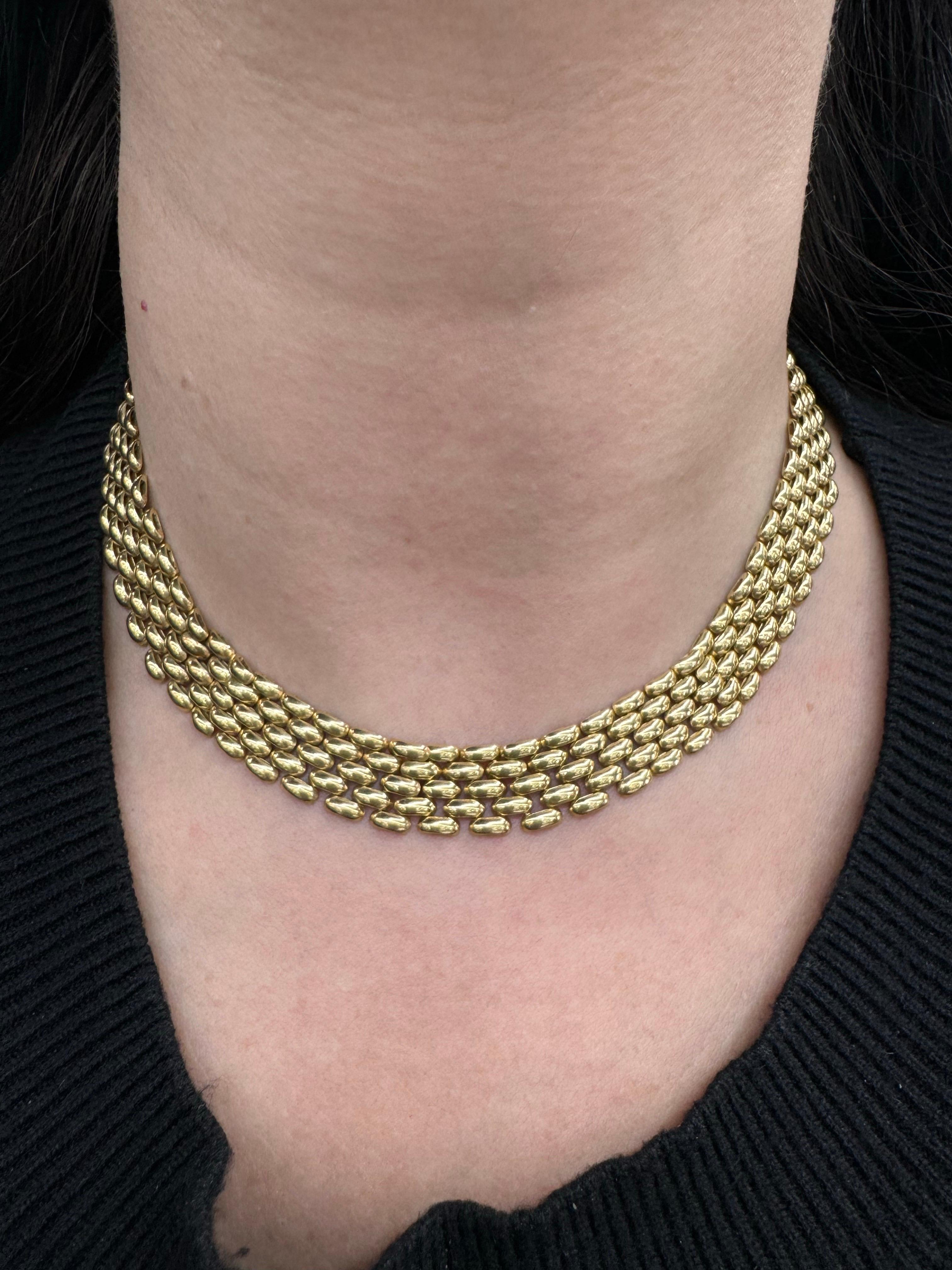 Fünfreihige Panther-Gliederhalskette 14 Karat Gelbgold 38.1 Gramm 16,5 Zoll Damen im Angebot