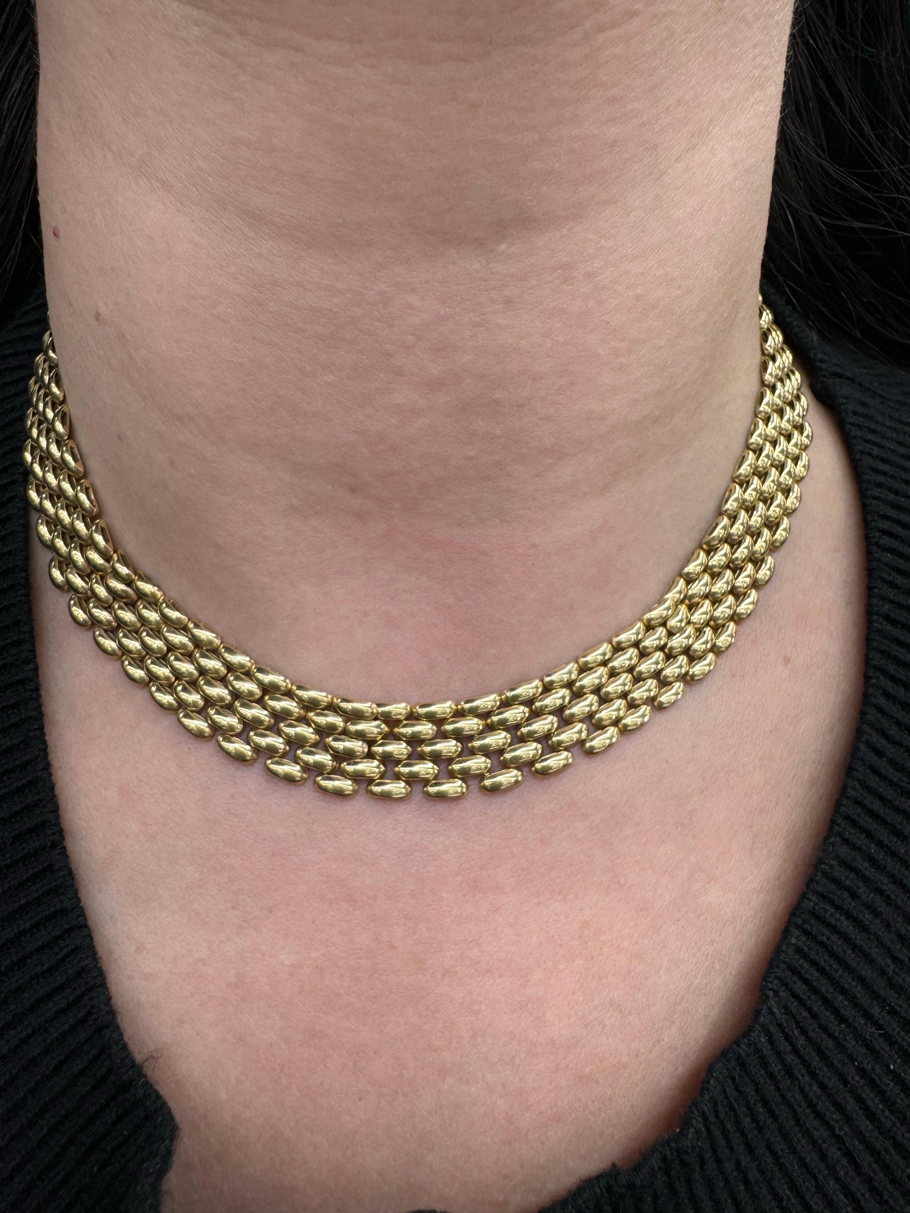 Fünfreihige Panther-Gliederhalskette 14 Karat Gelbgold 38.1 Gramm 16,5 Zoll im Angebot 1
