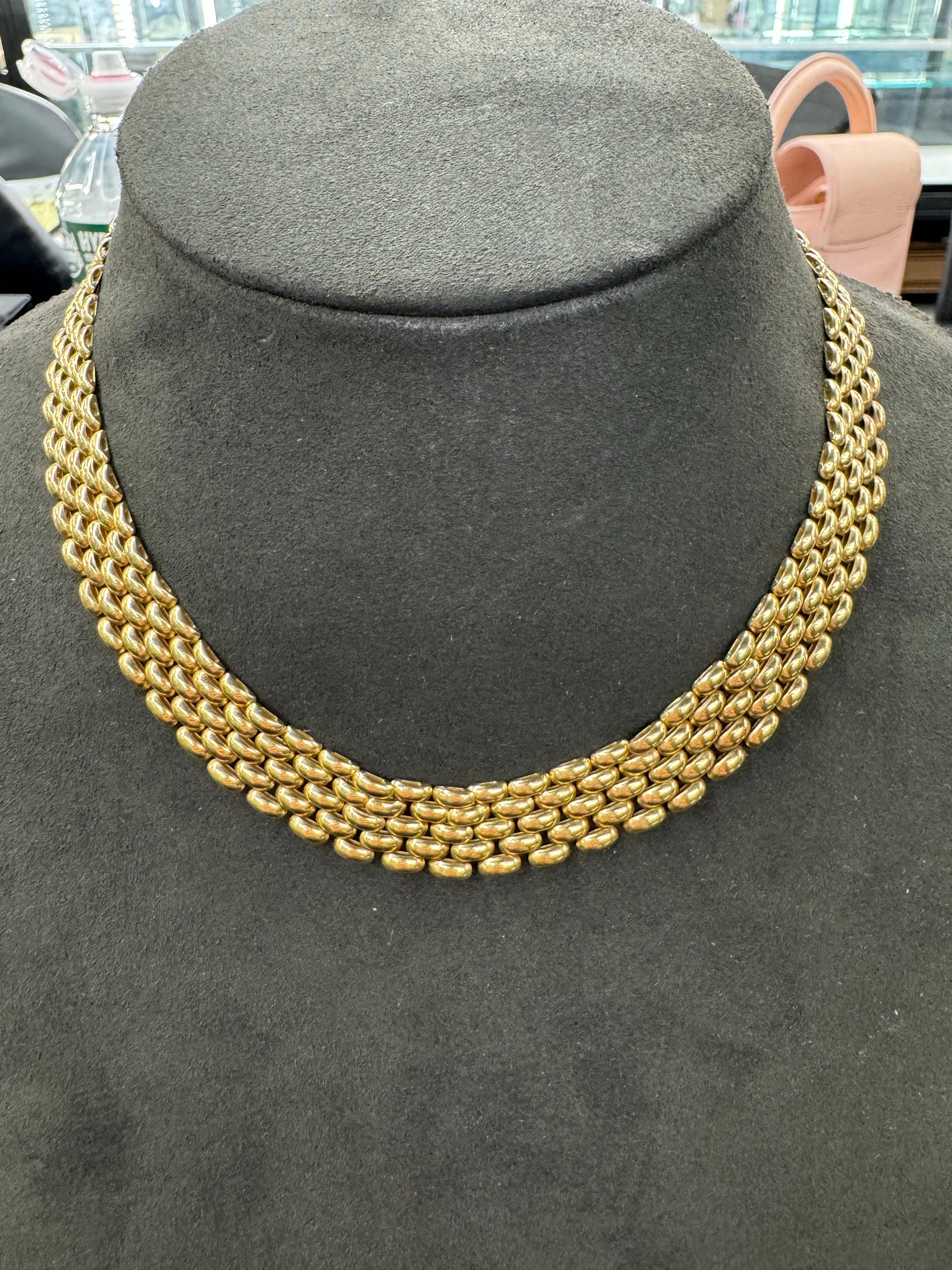 Fünfreihige Panther-Gliederhalskette 14 Karat Gelbgold 38.1 Gramm 16,5 Zoll im Angebot 2