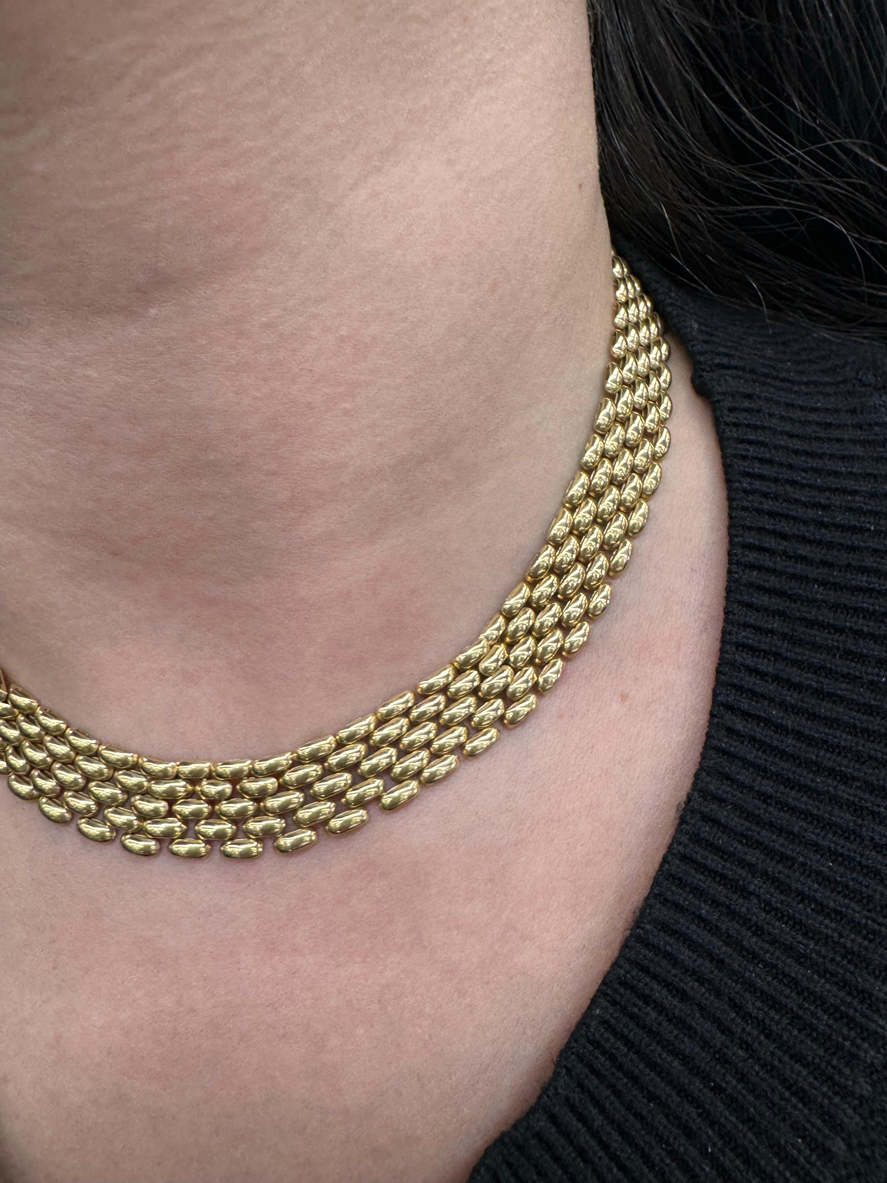 Fünfreihige Panther-Gliederhalskette 14 Karat Gelbgold 38.1 Gramm 16,5 Zoll im Angebot 3