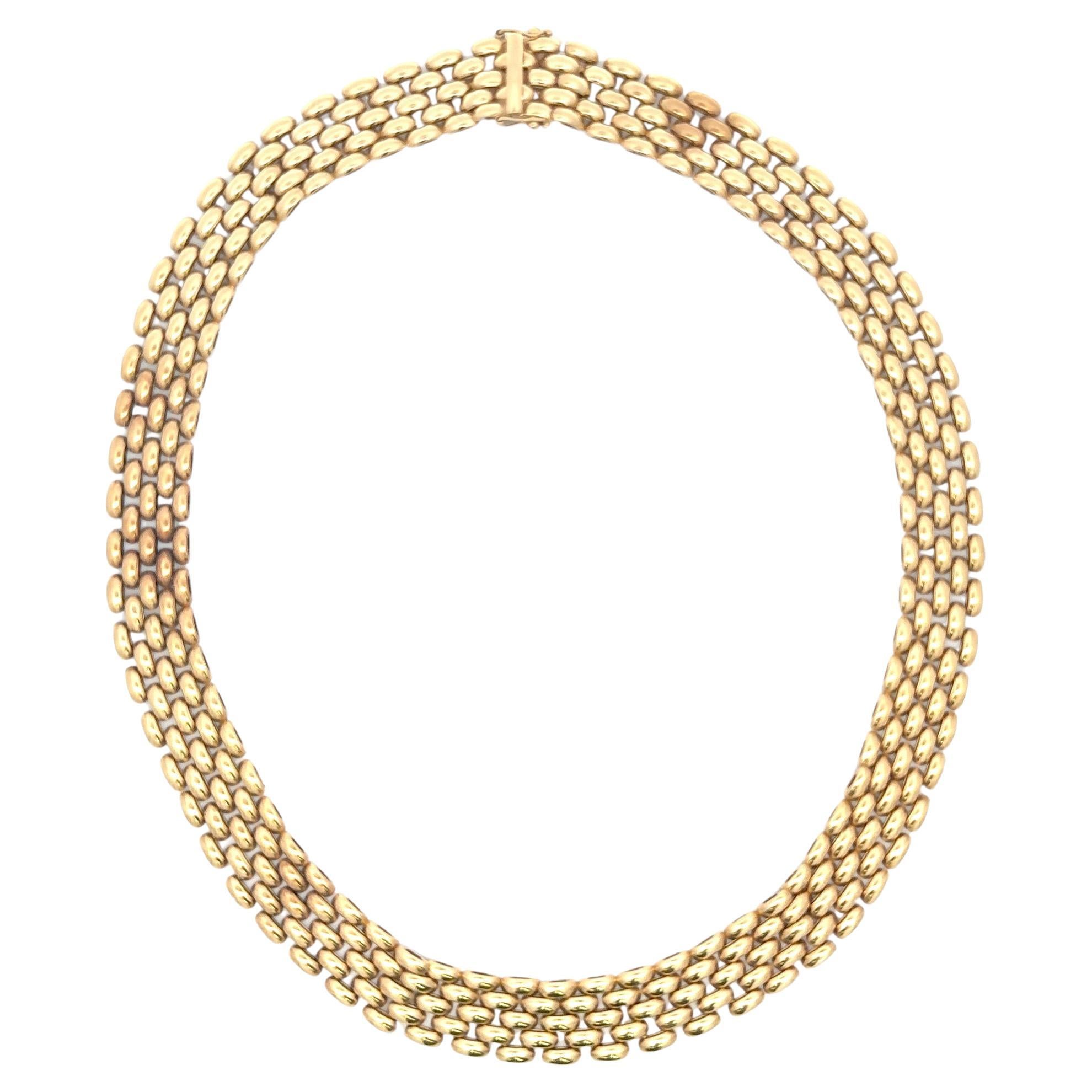 Five Row Panthere Link Necklace 14 Karat Yellow Gold 38.1 Grams 16.5 Inches