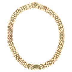 Five Row Panthere Link Necklace 14 Karat Yellow Gold 38.1 Grams 16.5 Inches