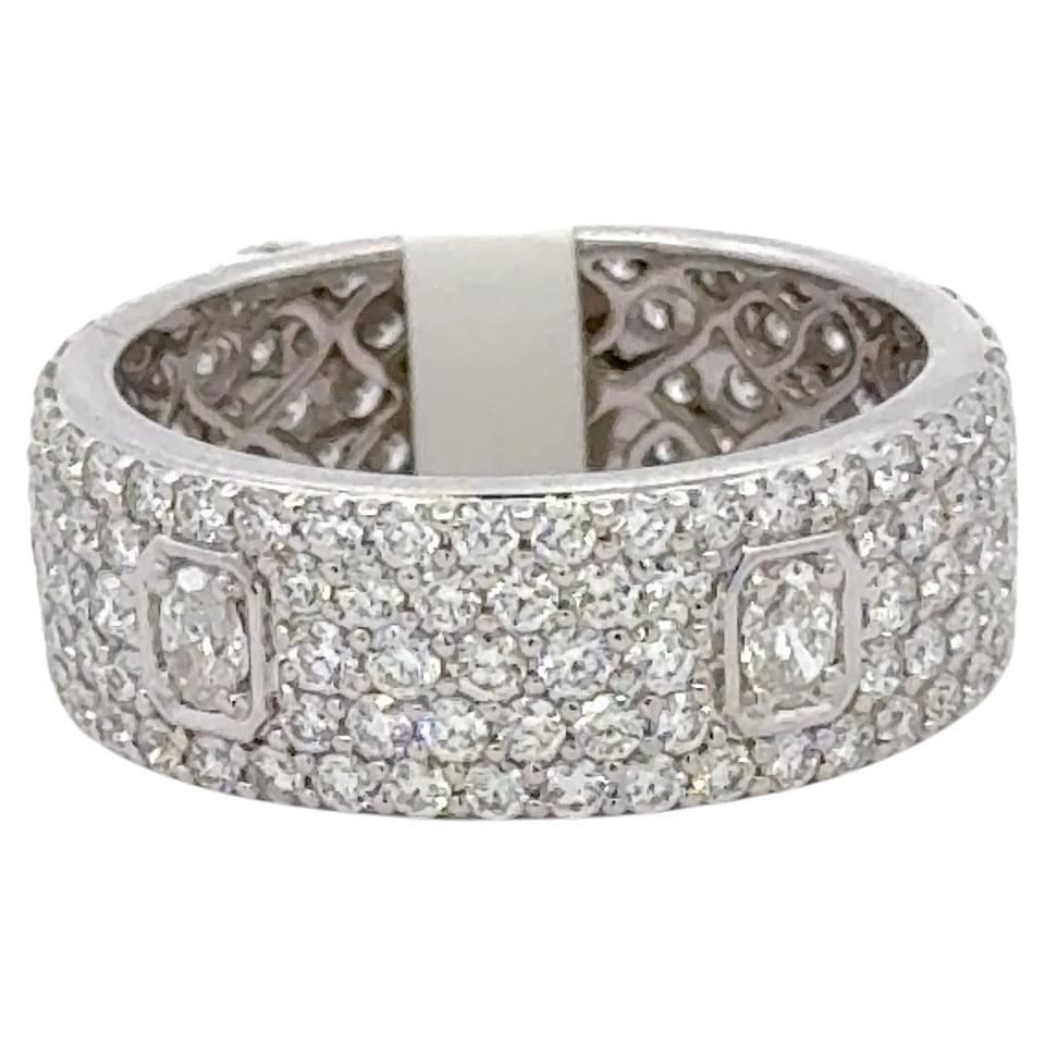 Five Row Round & Oval Cut Diamond Band Ring 2.54 Carats 18 Karat White Gold For Sale