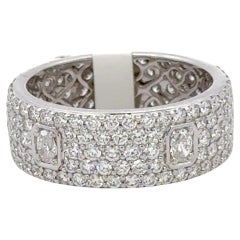 Five Row Round & Oval Cut Diamond Band Ring 2.54 Carats 18 Karat White Gold