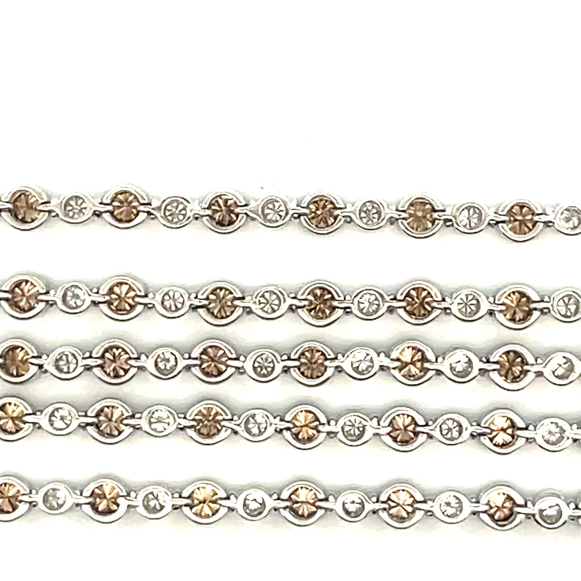 Five Row Tube Natural Brown & White Diamond Bracelet in 18 Karat White Gold In New Condition For Sale In Westmount, CA