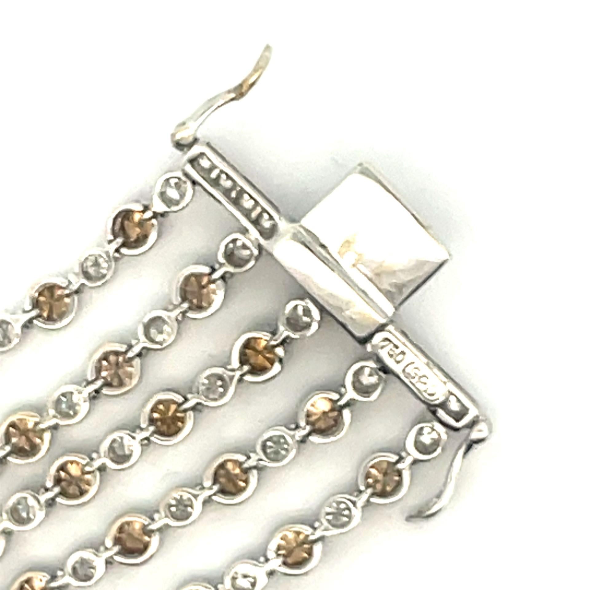 Women's Five Row Tube Natural Brown & White Diamond Bracelet in 18 Karat White Gold For Sale