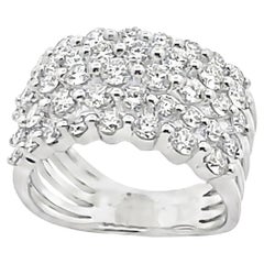 Five Row Wide Ring in 14K White Gold with Round Diamonds 2.26 Carats