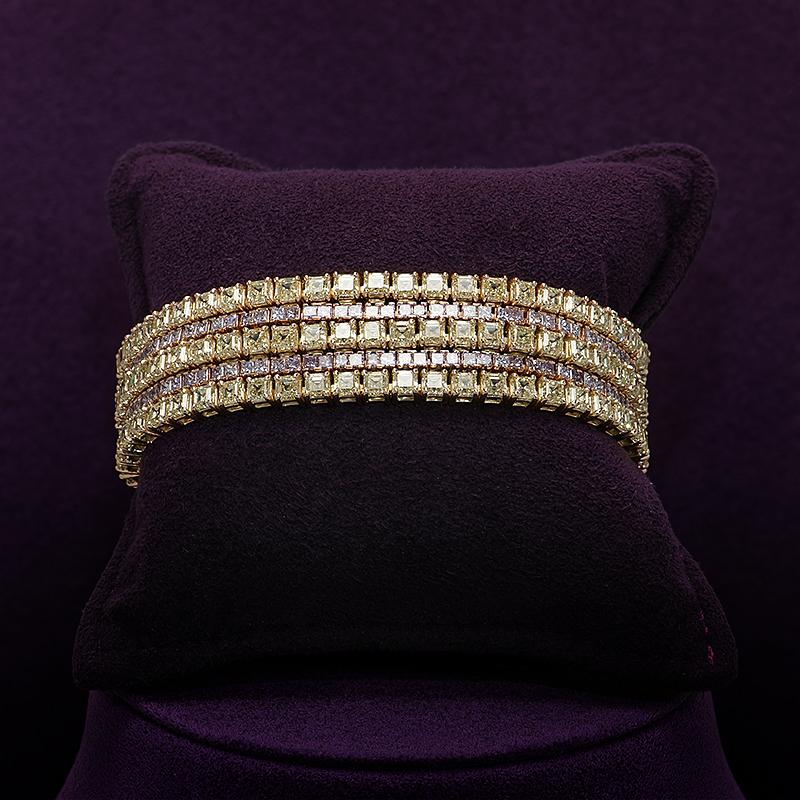 Modern Five Row Yellow & Pink Diamond Bracelet For Sale