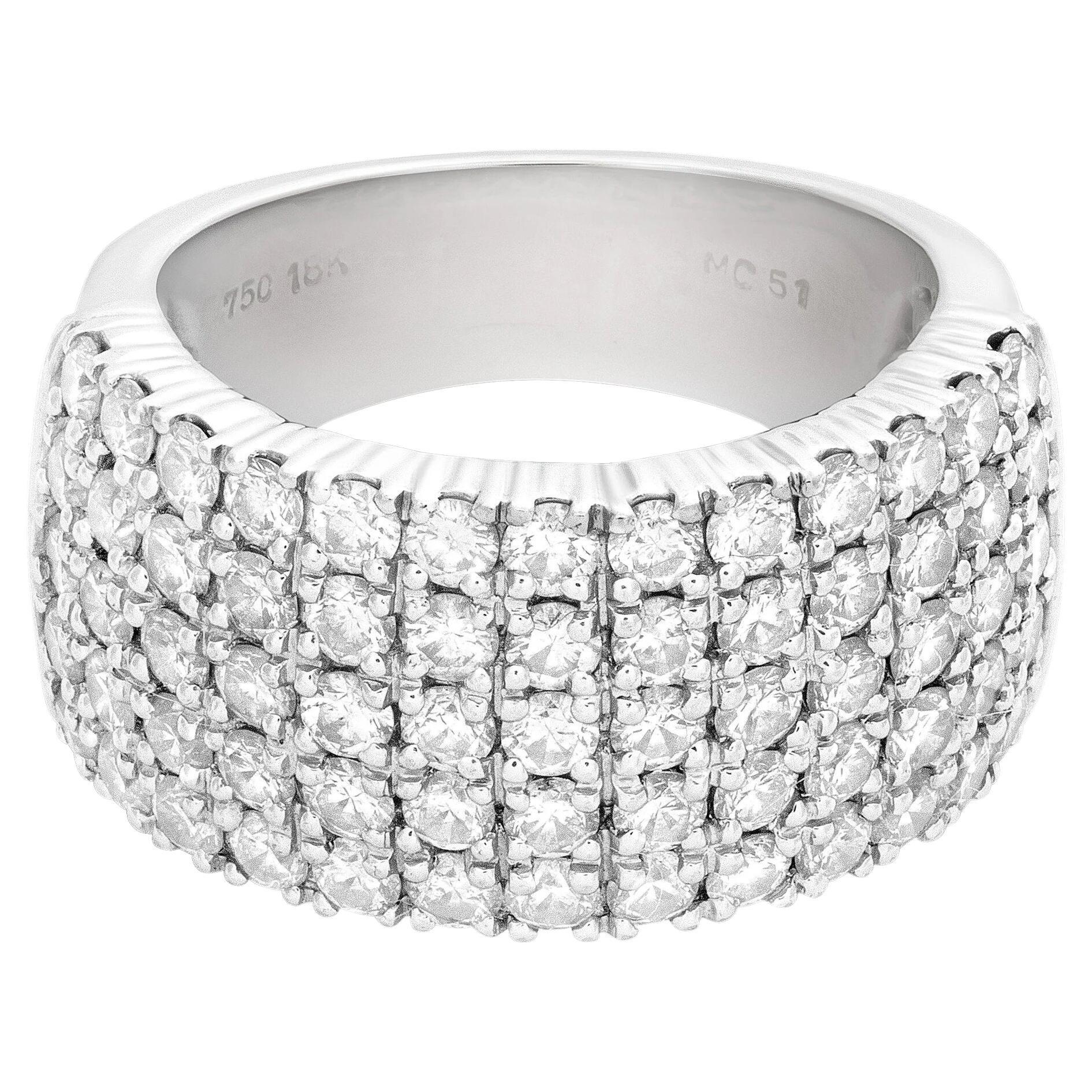 Five rows diamond ring in 18k white gold