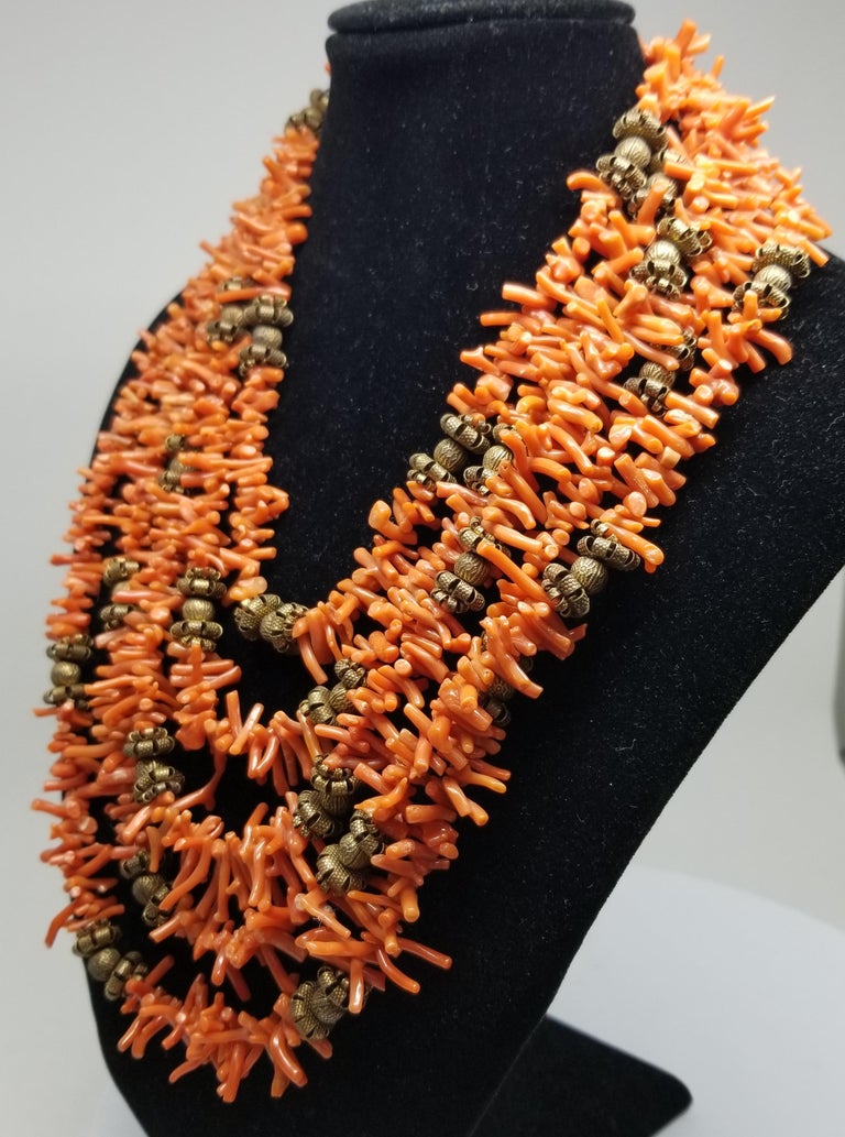 Five Rows of Coral Sticks Graduating Necklace at 1stDibs