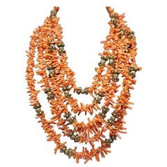Five Rows of Coral Sticks Graduating Necklace