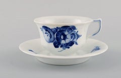 Five Royal Copenhagen Blue Flower Angular Teacups with Saucers in Porcelain