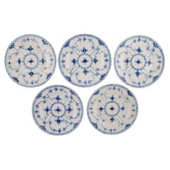 Five Royal Copenhagen Blue Fluted Half Lace Plates, Mid-20th Century