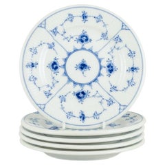 Five Royal Copenhagen Blue Fluted Plain Plates in Hand Painted Porcelain 