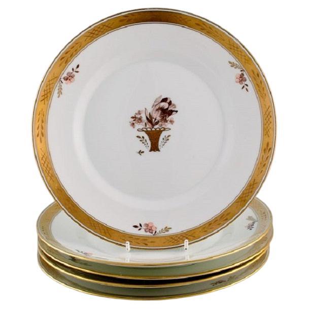 Five Royal Copenhagen Golden Basket Plates in Porcelain with Flowers