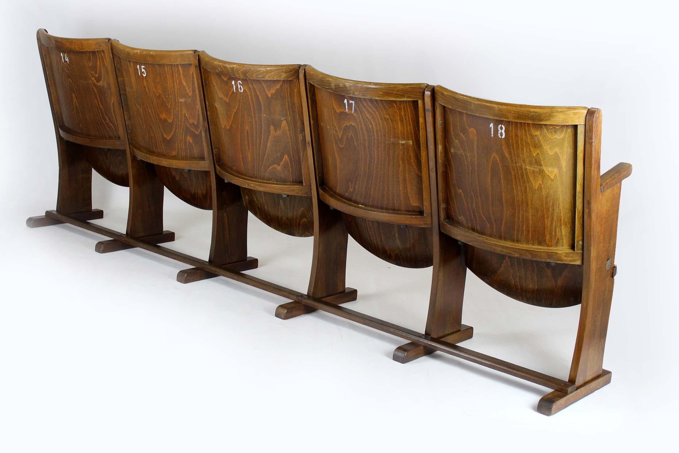 Industrial Five-Seater Cinema Bench from TON, 1960s