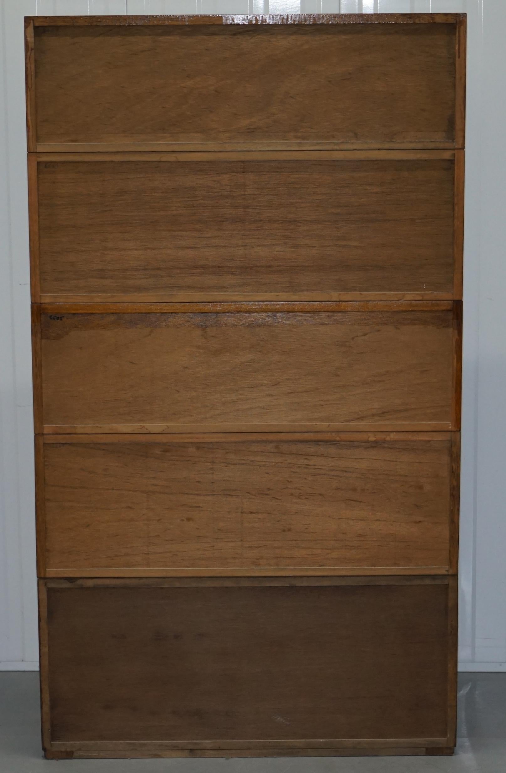 Five-Section 1960s Simplex Medium Oak Stacking Legal Library Bookcase Glass 1