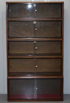 Five-Section 1960s Simplex Medium Oak Stacking Legal Library Bookcase Glass