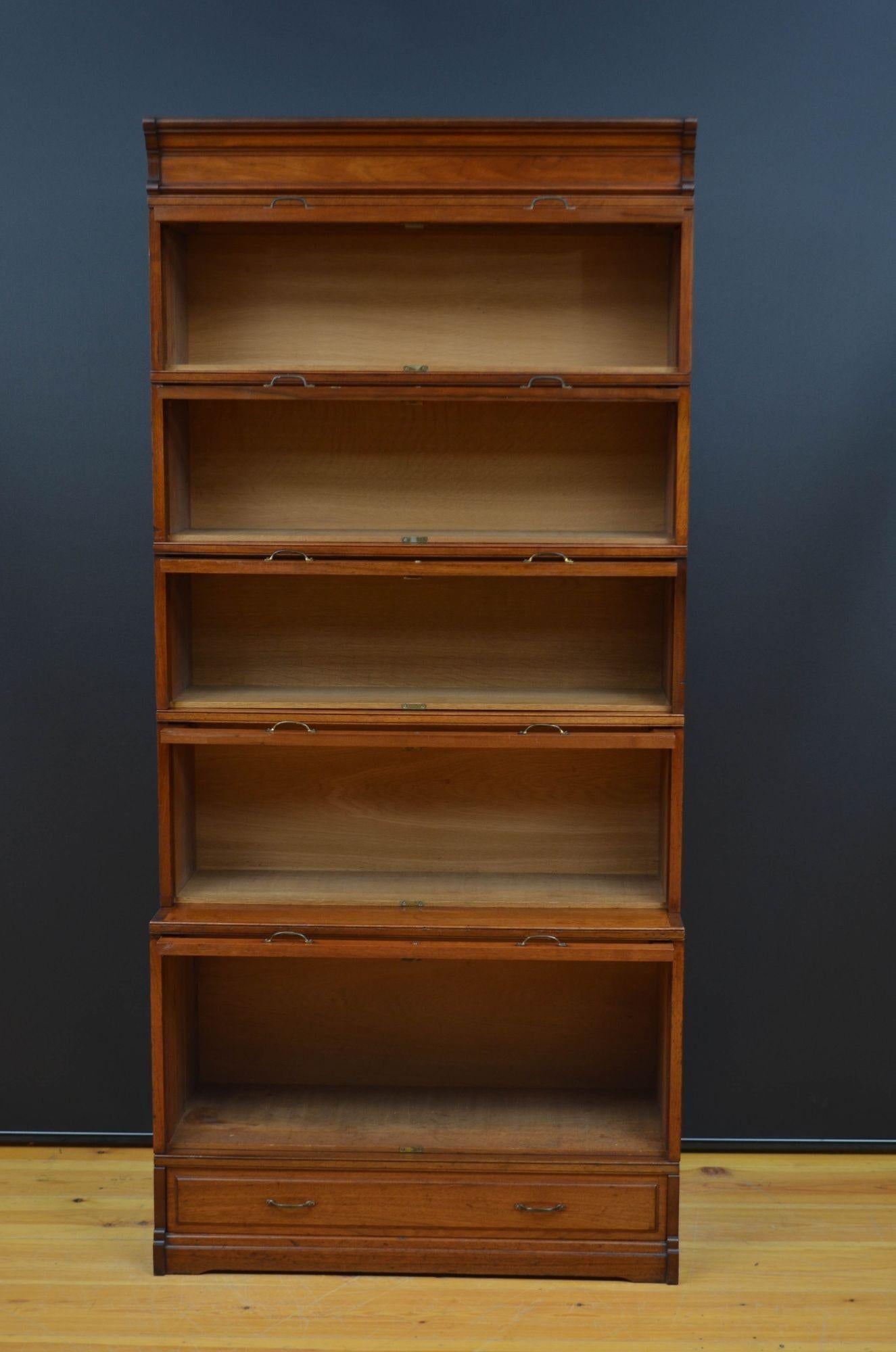 Five Section Solid Walnut Barrister Bookcase 9