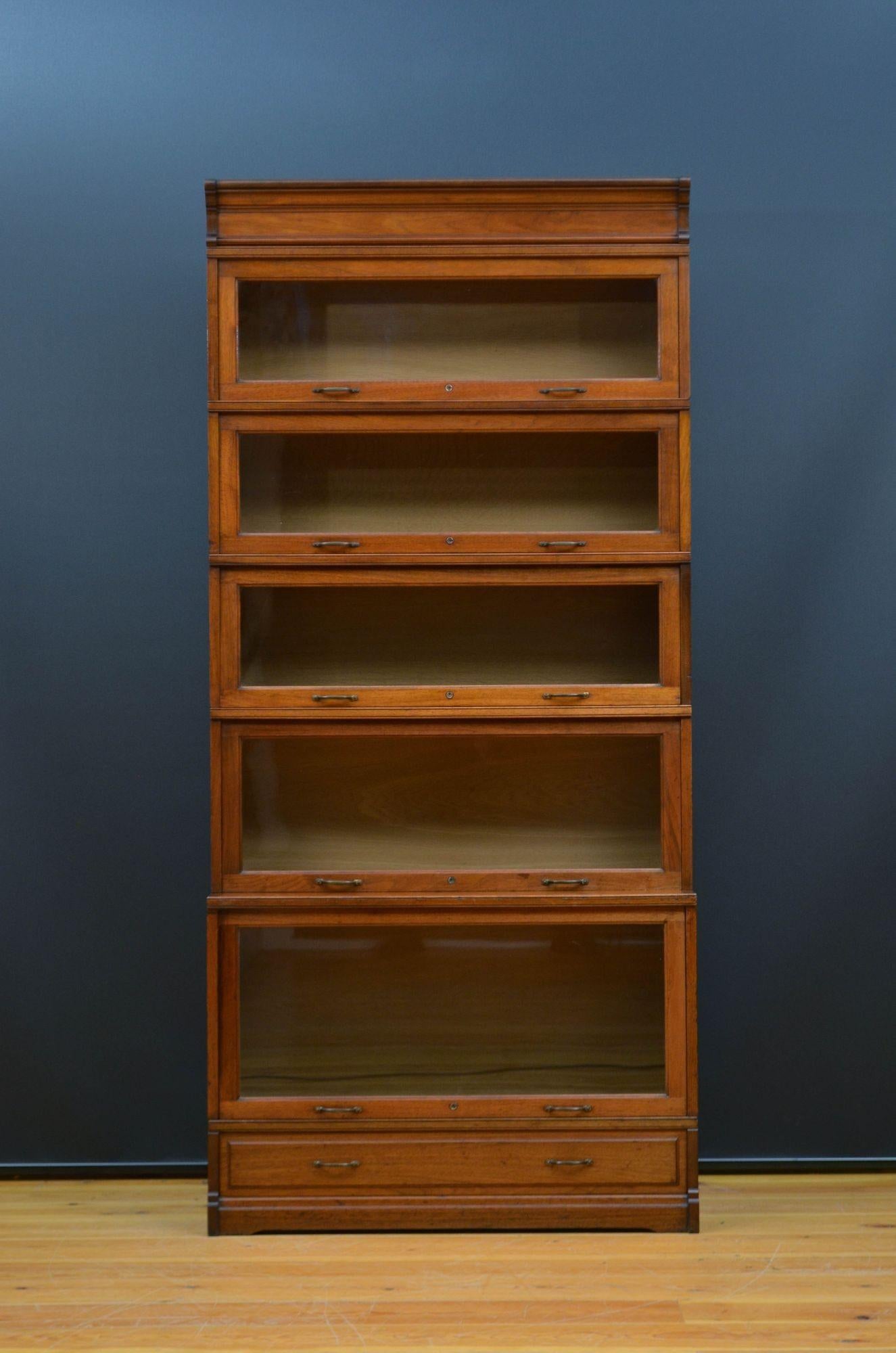 Five Section Solid Walnut Barrister Bookcase In Good Condition In Whaley Bridge, GB