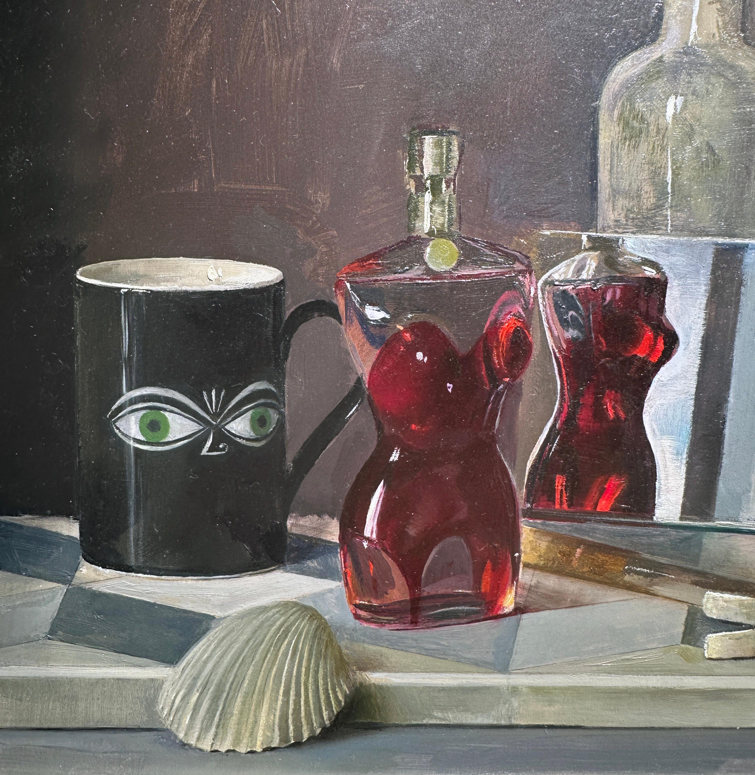 American Five Senses Still Life, Collection of Original Oil Painting on Panel For Sale