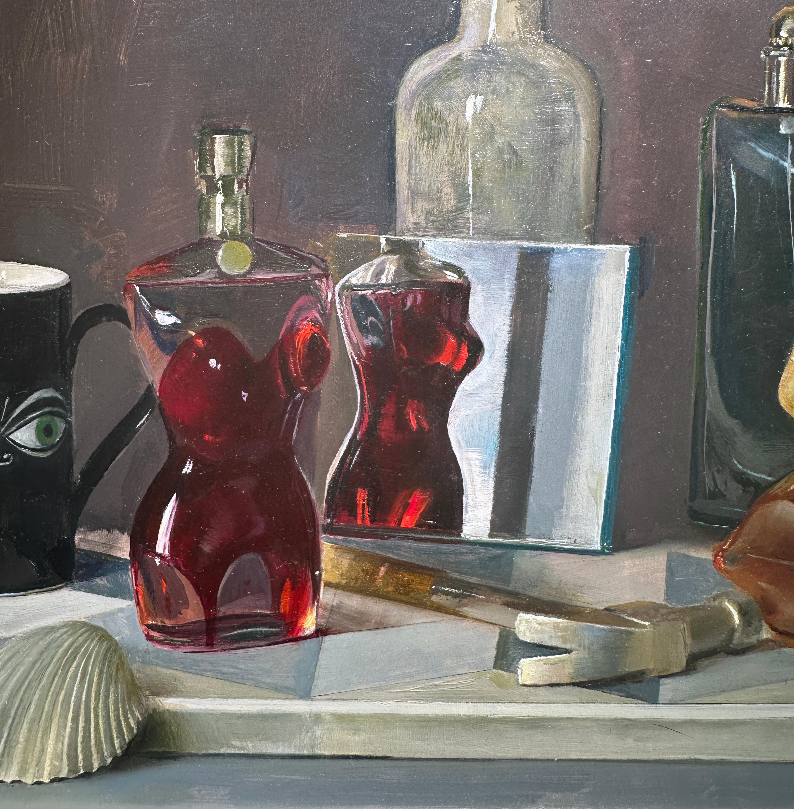 Hand-Painted Five Senses Still Life, Collection of Original Oil Painting on Panel For Sale